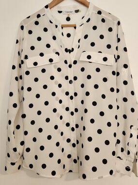 Calvin Klein White Blouse with Black Polka Dots